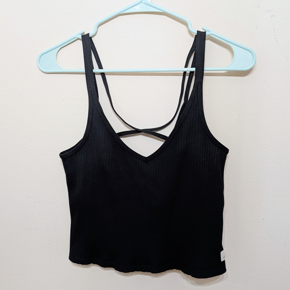 Black Ribbed Strappy Crop Top